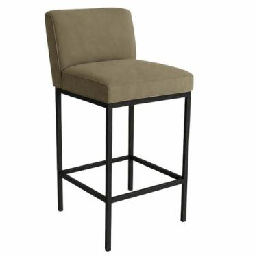 Imagem de Banqueta Viena Alta Estofada Veludo Cappuccino com Base Metal Preto Li