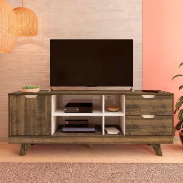 Imagem de Rack Michigan para TV 65" 160CM MDF MDP com 2 Gavetas 4 Nichos Porta e Suporte Amadeirado Off White