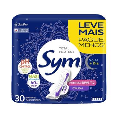 Imagem de Absorvente Sym Noite e Dia Cobertura Suave com Abas Embalagem com 30 Unidades