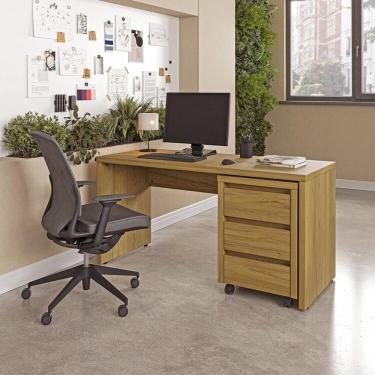 Imagem de Escrivaninha Mesa Escritório com Gaveteiro com Rodízio Ficus 150cm CabeCasa MadeiraOrig...