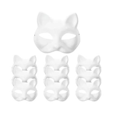 Imagem de Máscara De Papel Japonesa De Meia Face Pintável DIY De Gato Para Hallo