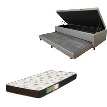 Imagem de Cama Box Baú Solteiro com Auxiliar Bicama Colchão Solteiro Espuma D20 