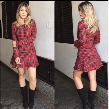 Imagem de Vestido xadrez de manga longa com zíper nas costas tamanho P - Atoda l