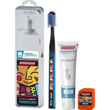 Imagem de Kit Creme Dental Escova Fio Dental Dentalclean Premium Romero Britto, 