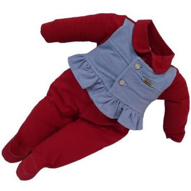 Imagem de Macacão Longo Luxo Bebê Menina Enxoval Katita Kids Ref. 2480, Vermelho