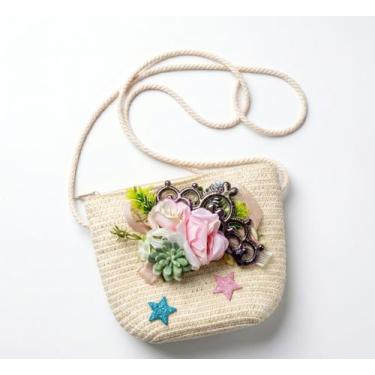 Imagem de Bolsa Infantil Transversal Artesanal Praiana Com Flores Alça 15x17cm C