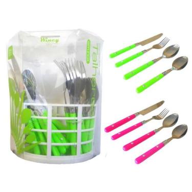 Imagem de Conjunto Talheres Faqueiro Inox 25 Peças Rosa -Wincy -Saldão, Verde