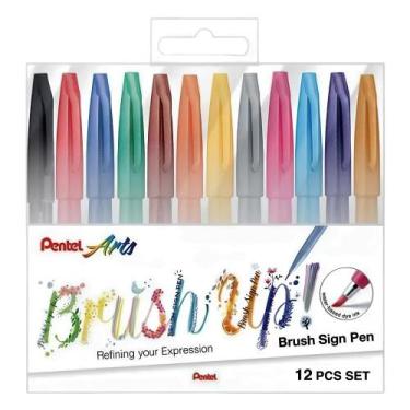 Imagem de Kit Estojo Caneta Brush Sign Pen 12 Cores Marcador Artístico Brush Up 