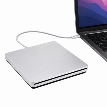 Imagem de Ploveyy USB-C Superdrive leitor externo DVD/CD e gravador DVD/CD para MacBook Air/Pro/iMac/Mini/MacBook Pro/ASUS/DELL Latitude com porta USB-C Plug and Play - prata, série premium