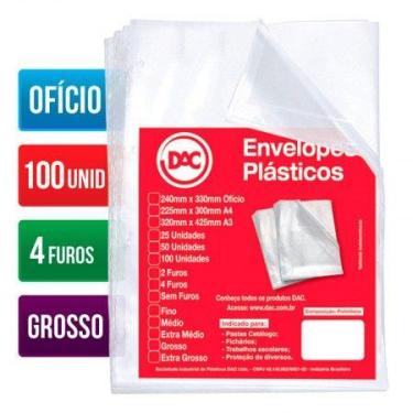 Imagem de Envelope plástico ofício 0.15 4 furos 5076 pacote com 100 unidades - D