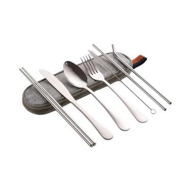 Imagem de Conjunto De Utensílios Portátil De 8 Peças: Hashis, Garfo, Colher E Fa