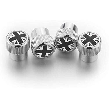 Imagem de Heinmo Tampas de válvula de haste de pneu Union Jack tampas de válvula de roda à prova de poeira para a maioria dos carros, conjunto de 4 peças