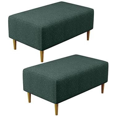 Imagem de Kit 02 Puffs Decorativos Sala de Estar Cléo W01 Pés Palito 90 cm Linho Verde Musgo - Lyam Decor