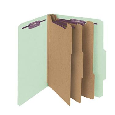 Imagem de Smead Pasta de arquivo de classificação Pressboard com fixadores SafeSHIELD, 3 divisórias, expansão de 7,6 cm, tamanho carta, cinza/verde, 10 por caixa (14091) (pacote com 1)