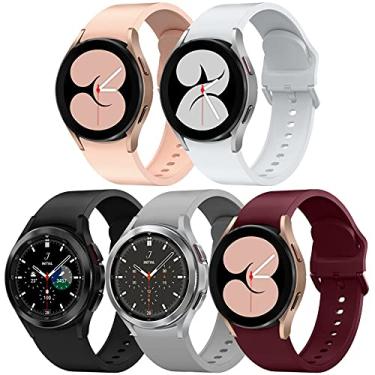 Imagem de GrTrees 5 pacotes de pulseiras compatíveis com Samsung Galaxy Watch 4 40 mm 44 mm/Galaxy Watch 4 Classic 46 mm 42 mm, 20 mm pulseiras de silicone ajustáveis para mulheres homem preto/cinza/branco/vermelho vinho/rosa
