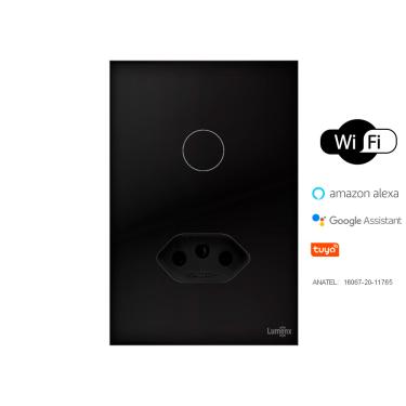 Imagem de Interruptor De Luz Touch Wi-Fi Tok Glass 1 Botão+Tom Preto Lumenx
