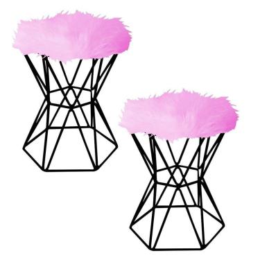 Imagem de Kit 02 Puff Louis Aramado Hexágono Preto Pelúcia Pink