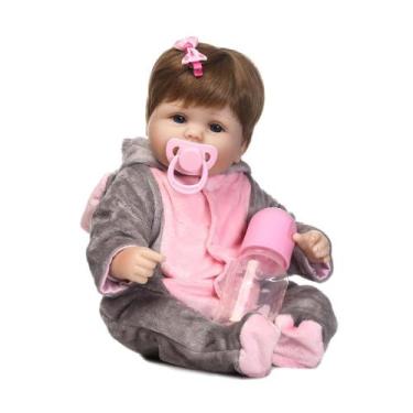 Brastoy Bebê Reborn Silicone Menina Olhos Castanho 55cm