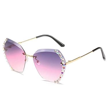 Imagem de Design de moda vintage sem aro strass óculos de sol feminino masculino lente de corte gradiente óculos de sol feminino uv400,04 roxo, vermelho, branco, como imagem