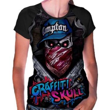 Imagem de Camiseta Raglan Baby Look Graffiti Skull Ref:58 - Smoke
