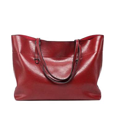 Imagem de ANNI RIEL Bolsa feminina clássica de couro genuíno para mulheres, bolsa de ombro de grande capacidade, bolsa de mão com zíper, Vermelho, Large