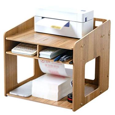 Imagem de Suporte de impressora de 3 camadas de suporte de impressora, rack de armazenamento de arquivos de mesa de escritório, prateleira de scanner de máquina de fax de grande capacidade, mesa de impressão em casa (preto) suporte de impressora para mesa (cor: bege)