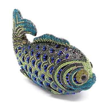 Imagem de Boutique De FGG Bolsa clutch feminina com strass de peixe, formal, para noite, formatura, festa de casamento, bolsa clutch de cristal, mini, 5, Mini