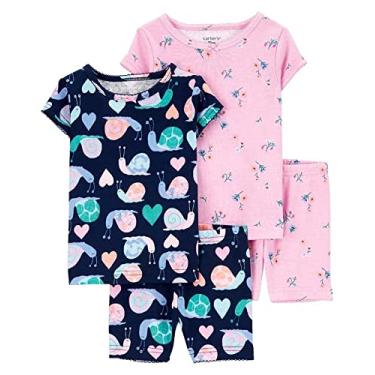 Imagem de Conjunto de Pijama Carter's 4 Peças Algodão Caracóis Rosa e Azul Bebê Menina (3 Anos)