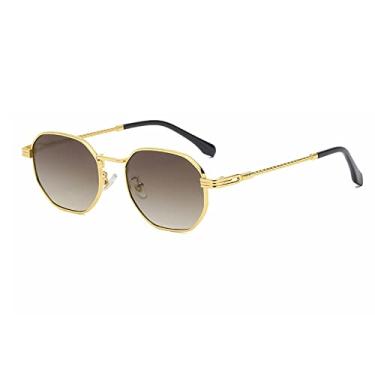 Imagem de Óculos de sol piloto vintage de metal masculino feminino design clássico óculos de sol hexágono espelho reflexão gafas, chá de ouro c02, china