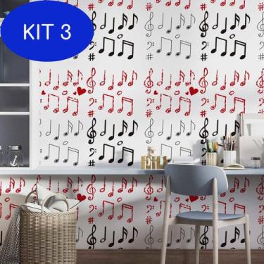 Imagem de Kit 3 Papel De Parede Adesivo Nota Musical Cifra Musica 5M - Deliquadr