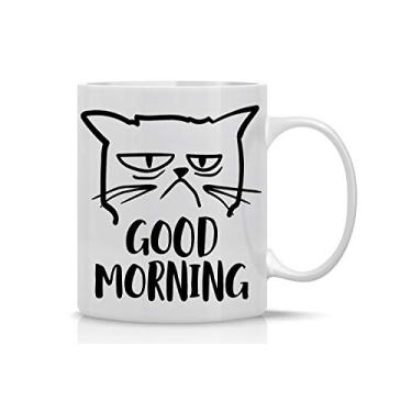 Imagem de Caneca de gato Good Morning engraçada e irritada - Presente de mãe gata fofo exclusivo para aniversários para amantes de gatos para mulheres gatos loucas Ótimo presente de caneca de escritório - Caneca de café e xícara de chá de 325 ml - da CBT Mugs