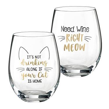 Imagem de Lillian Rose 2 taças de vinho para amantes de gatos com frases engraçadas, 8,25 cm, transparente