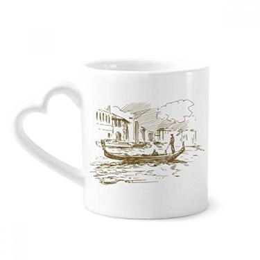 Imagem de Caneca de paisagem de esboço de paisagem de barco do rio copo de cerâmica copo de coração de vidro