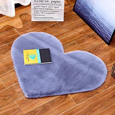 Imagem de Tapetes de área falsos, em forma de coração bonito pilha curta tapete macio antiderrapante e lavável cor sólida para sala de estar quarto estudo banheiro varanda tapete de cabeceira almofada de sofá cadeira, cinza, 40 * 50 cm