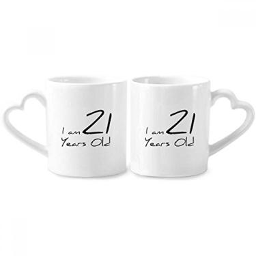 Imagem de I am 21 anos de idade conjunto de canecas de porcelana de casal jovem copo de cerâmica alça de coração