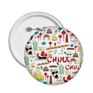 Imagem de China Bamboo Lantern Panda Pins Badge Button Emblem Decoração Acessório 5pcs