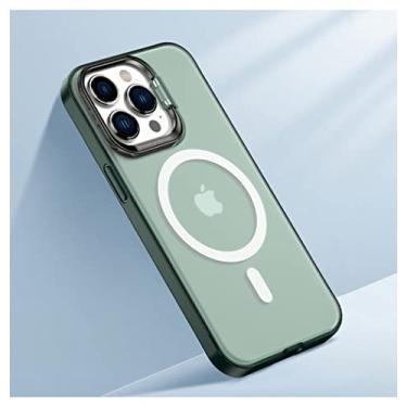 Imagem de Capas de telefone fosco para iphone 14 13 12 pro max com suporte de câmera de metal caixa de suporte transparente magnética, verde, para iphone 14pro