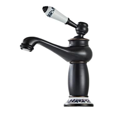 Imagem de LIDON Torneira para pia de banheiro torneira de água quente e fria torneira de banheiro manípulo único torneira de latão antigo banheiro um furo torneiras de latão torneira de lavatório preto, preto B (cor: preto A)