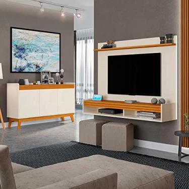 Imagem de VIA NOSSA - Conjunto Sala de Estar Painel Home 136cm e Buffet Ripado Cor:off White/cedro