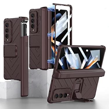 Imagem de Para Samsung Galaxy Z Fold 3 4 Fold3 Fold4 5G Case Dobradiça Magnética Caneta Deslizante Slot Frontal Filme de Vidro Suporte Capa Rígida para PC, Vermelho Escuro, PARA Galaxy Z Fold 4