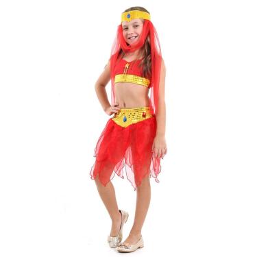 Imagem de Fantasia Carnaval Infantil Odalisca Vermelha Luxo com Véu