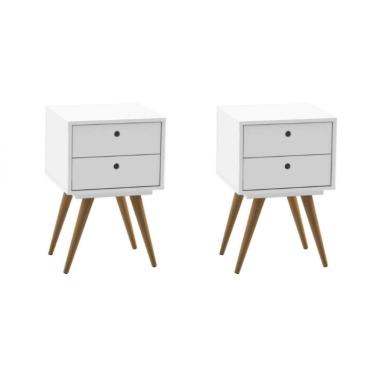 Imagem de Conjunto com 2 Mesas de Cabeceira Retrô 4 Gavetas Branco