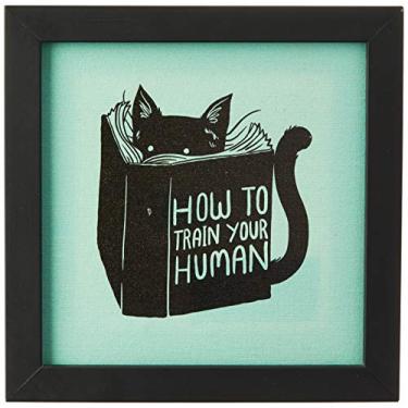 Imagem de Arte Maníacos Quadro Decorativo Tela Canvas Gato Manual Humanos - 32,5x23cm (Moldura caixa laca preta)