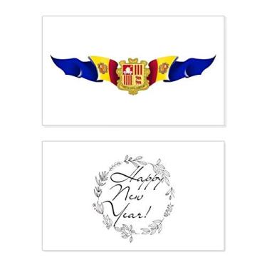 Imagem de Bandeira de Andorra Emblema Nacional de Ano Novo Cartão de felicitações Mensagem de Abençoamento Presente