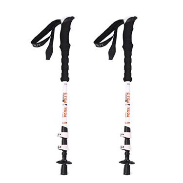 Imagem de N/H Pacote com 2 bastões de caminhada – Bastões telescópicos de fibra de carbono com sistema de bloqueio rápido e empunhaduras de EVA estendidas, bastões de caminhada ultraleve para mochilão, acampamento