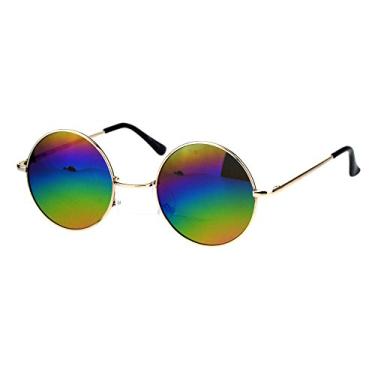 Imagem de Óculos de sol masculino redondo com lentes espelhadas e aro, Gold Oil Slick, One Size
