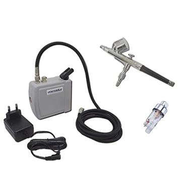 Imagem de Kit Aerografia Mini Compressor + Aerógrafo Copo Fixo 0,5 + Mini Filtro OneTools