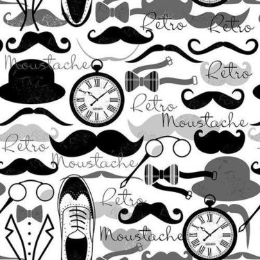 Imagem de Papel De Parede Adesivo P&B Barbearia Retro Bigodes - 12M