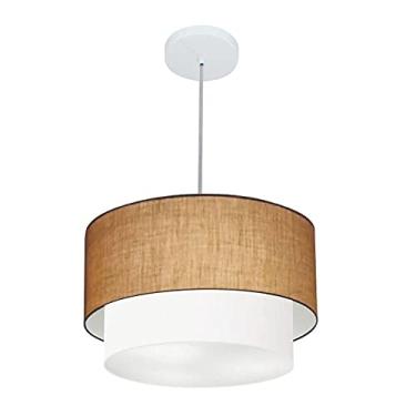 Imagem de Lustre Pendente Duplo Cúpula Tecido 25/40x35, Vivare Iluminação, Pendente4160 LPBR, Palha/Branco, Médio