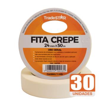 Imagem de Fita Adesiva Crepe Papel 24mm X 50m C/30 Rolos 24x50